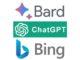 Logos for Bard, Bing, ChatGPT